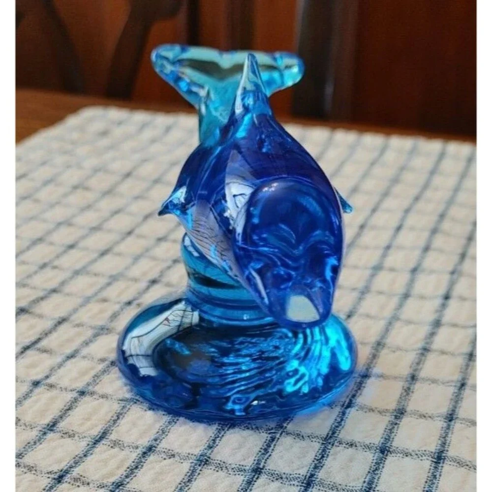 Vintage Ron Ray Blue Dolphin Art Glass Figurine Signed Date 1996 Hand Blown READ